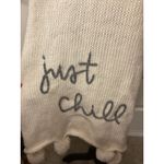 Aerie NWT "Just Chill" Pompom Cream Embroidered Knit Scarf, OS Photo 3