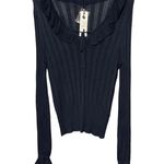 Cupcakes and Cashmere Koren Top Navy Ruffle Lightweight Open Ribbed Knit Sweater Photo 1