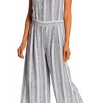 SUSINA Linen Blend Jumpsuit Women's Size Large Gray White Striped Black Photo 0