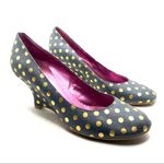 OH DEER! GRAY LEATHER "LADY IN WAITING" GOLD POLKA DOT HEELS (8) Photo 2