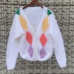 Vintage pastel knit argyle granny cardigan sweater White Size L Photo 4