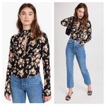 Free People NWT Dinner Party Black Floral Long Sleeve Crop Top XS Photo 1