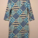 J. McLaughlin  Womens Sophia Dress Small Needlepoint Geo 3/4 Sleeve Catalina‎ Blue Photo 0