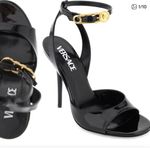 Versace Safety Pin Glossy Black Pump with Gold Accent Photo 1