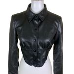 Bershka  Faux Leather Cropped Jacket Button Front Moto Chic Black Medium Photo 1