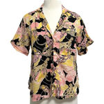 Anthropologie 100% Linen Cheetah Leopard Print Short Sleeve Shirt size Small Photo 0