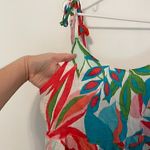 C&C California White Blue Tropical Leaf Leaves Floral Linen Tie Shoulder Dress L Photo 5