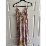 Monteau Womens Medium Purple Floral Slip Dress V Neck Smocked Midi Dress Satin Photo 4