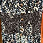 Free People  Mexicali Rose Black Blue Print Smocked Waist Slit Maxi Dress Size XS Photo 12