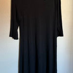 Eileen Fisher Flowy Maxi Dress Sz Medium Petite Black Asymmetric Hem 3/4 Sleeve Photo 0
