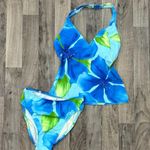 American Vintage Vintage y2k retro Hawaiian blue floral halter tankini set Photo 0