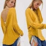 Free People  Mustard Yellow Ribbed Open V Back XS Oversize Loose Fit Photo 7