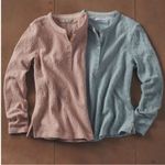 Carbon 2 Cobalt Cotton Ribbed Textured Henley Blue Long Sleeve Shirt Small Photo 8