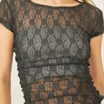 Free People Lace Ruched Baby Tee Cap Sleeve Sheer Rave Romantic Grunge Photo 0