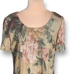 Vintage 90s Floral Maxi Dress XL Beige Pink Tapestry Floral Short Sleeve Tan Photo 1