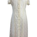 Vintage New Frontier Wedding Dress Dress Size 15 White Lace Made in USA Size M Photo 0