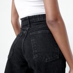 ZARA High Rise Waist Rigid Wide Full Length Raw Hem Jeans Washed Black 0 Photo 3