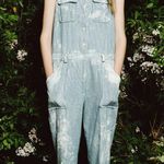 Sea New York Striped Blue Denim Jumpsuit Distressed Size 0 Sleeveless Photo 0