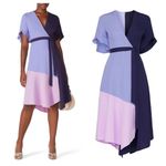 Hutch Pastel Colorblock Faux Wrap Midi Dress Blue Size Large Photo 1