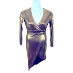 Lulus Lulu’s Metallic Gold Party Dress Small Semi Sheer Faux Wrap Night Out Photo 2