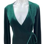 ZARA  Green Velvet Velour V-neck Long Sleeve Mini Fit & Flare Wrap Dress Size S Photo 2