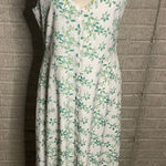 Pink Lily  White Green Floral V Neck Button Front Maxi Dress‎ Summer Casual Large Photo 0