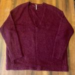 Free People Sweater Songbird Boucle Oversized Burgundy V-Neck Alpaca Blend Warm Photo 0