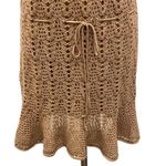 Crochet Knit Short Sleeve Boho Mini Dress / Beach Cover Up Tan Photo 2