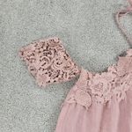Umgee  Womens Top Medium Pink Lace‎ Trim Off the Shoulder Halter Tie Neck Photo 7