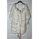 House Of CB  Astrid Ivory Chiffon Ruffle Bardot Ruched Mini Dress Size L+ Photo 10