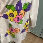 Vintage Womens Floral Long Sleeve Cotton Cardigan Kittens One Size Top Colorful White Photo 2