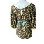 Free People  Yellow Floral Puff Drop Sleeve Tie Waist Boho Peasant Top Photo 5