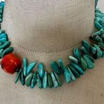Bold Turquoise Nugget & Red Coral Statement Necklace Blue Photo 0