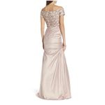 La Femme  Champagne Beaded Off Shoulder Ruched Satin Mermaid Gown Dress 6 = S Photo 1