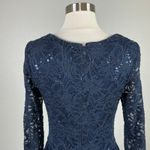 Betsy and Adam Sequined Lace and Chiffon Evening Gown Size 6 Blue 3/4 Long Sleeve Photo 7
