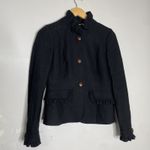 J.Crew Size 2 Wool Blend Black Womens Leather Button Ruffle Equestrian Jacket Photo 1