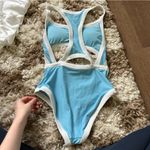 Aerie  One Piece Colorblock Swimsuit with Cut Outs Aqua Blue Photo 7