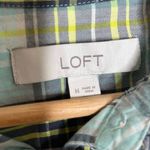 Loft Women's Green Plaid Ruffle Neck Long Sleeve Cotton Shirt Size Medium Photo 1