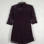 ZARA Guipure Lace Crochet Burgundy High Neck Romper Jumpsuit Medium Photo 3