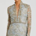 Mac Duggal NWT 11165 Blue Queen Anne Lace Long Sleeve V-Neck Trumpet Gown Dress Photo 2