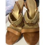 Coach Beatriz Sz 7.5 Leather Gold Woven Wedge Platform Sandals Glam READ Photo 6