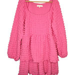 Simply Southern  Tiered Bubble Babydoll Dress Pink Popcorn Textured Size XL Photo 0