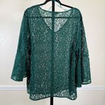 Rose + Olive Romantic Lace Green Blouse Plus Size 2X Cottagecore Overlay Bell Sleeve Top Boho Photo 1