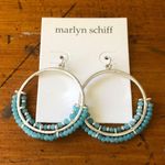 Marlyn Schiff Silver Tone Turquoise Beaded Hoop Trendy Earrings Hook Clasp New Photo 1