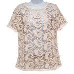 Loft Crochet Lace Paisley Cutout Sheer Overlay Blouse Top Ballet Pink Small Photo 2