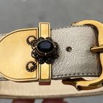 Alexander McQueen jeweled buckle gold leather high heel ankle strap sandal IT 40 Photo 6