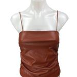 superdown Stevie Brown Faux Vegan Leather Sleeveless Ruched Camisole Cami Top XS Photo 0