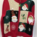 Tiara International Women's Santa Full Zip Cardigan Sweater Medium Red Photo 1