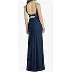 NWT Dessy Collection High Halter Neck Open Back Crepe Gown 16 Midnight Blue Photo 3