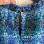 Beach Lunch Lounge Size XS Plaid Ruffled Smocked Blouse Blue Dark Academia Boho Photo 4